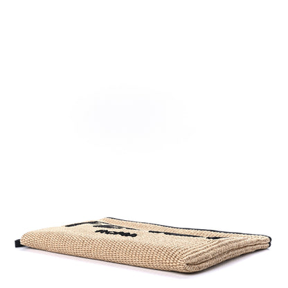 Fendi Straw Vitello King Logo Woven Large Flat Pouch Paglia Black 7 of 9