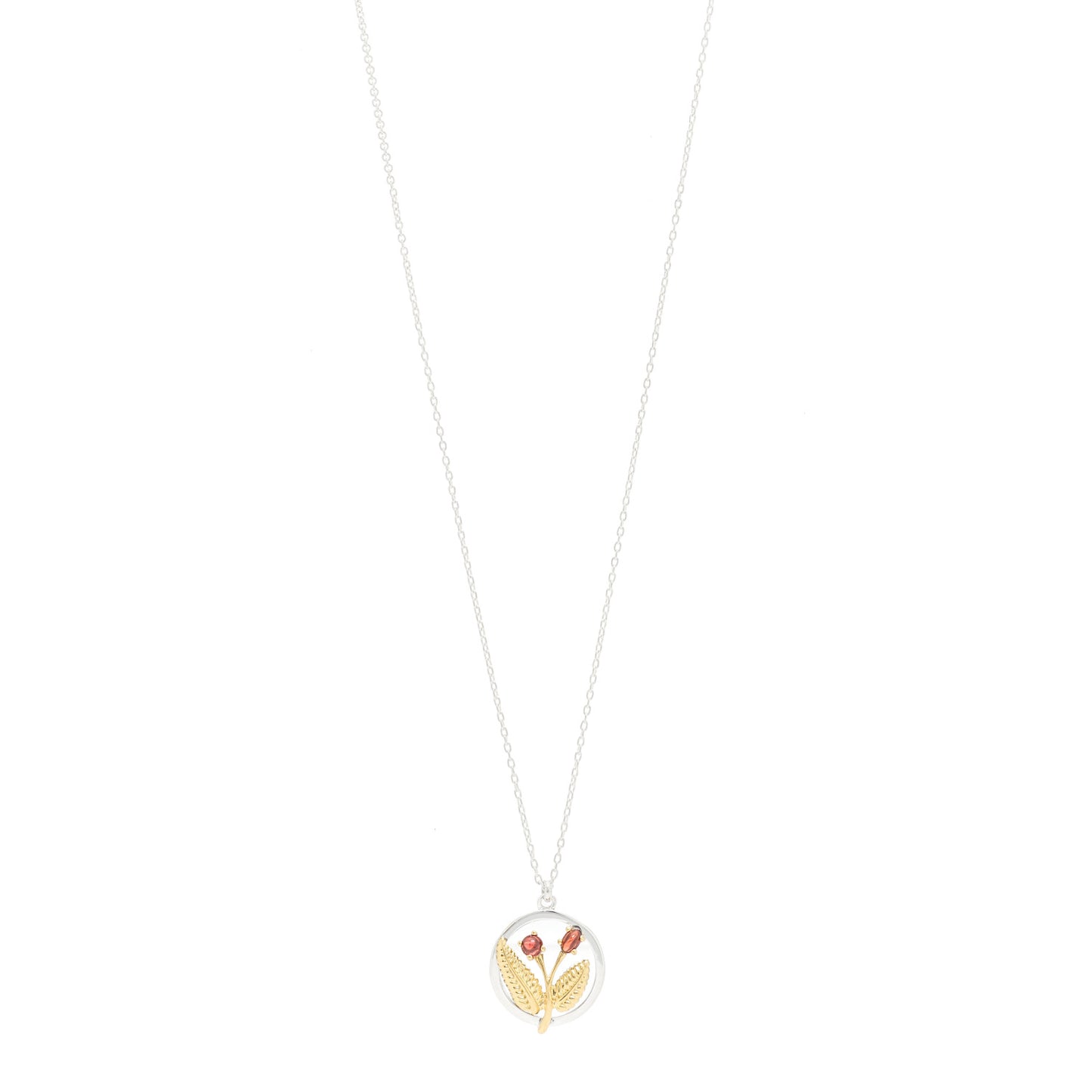 Sterling Silver 18K Yellow Gold Garnet Leaf Pendant Necklace