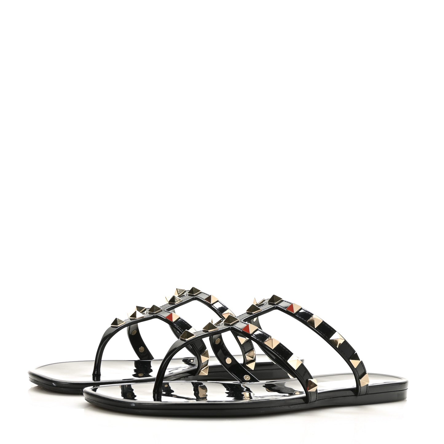 PVC Jelly Rockstud Caged Flat Thong Sandals 38 Black