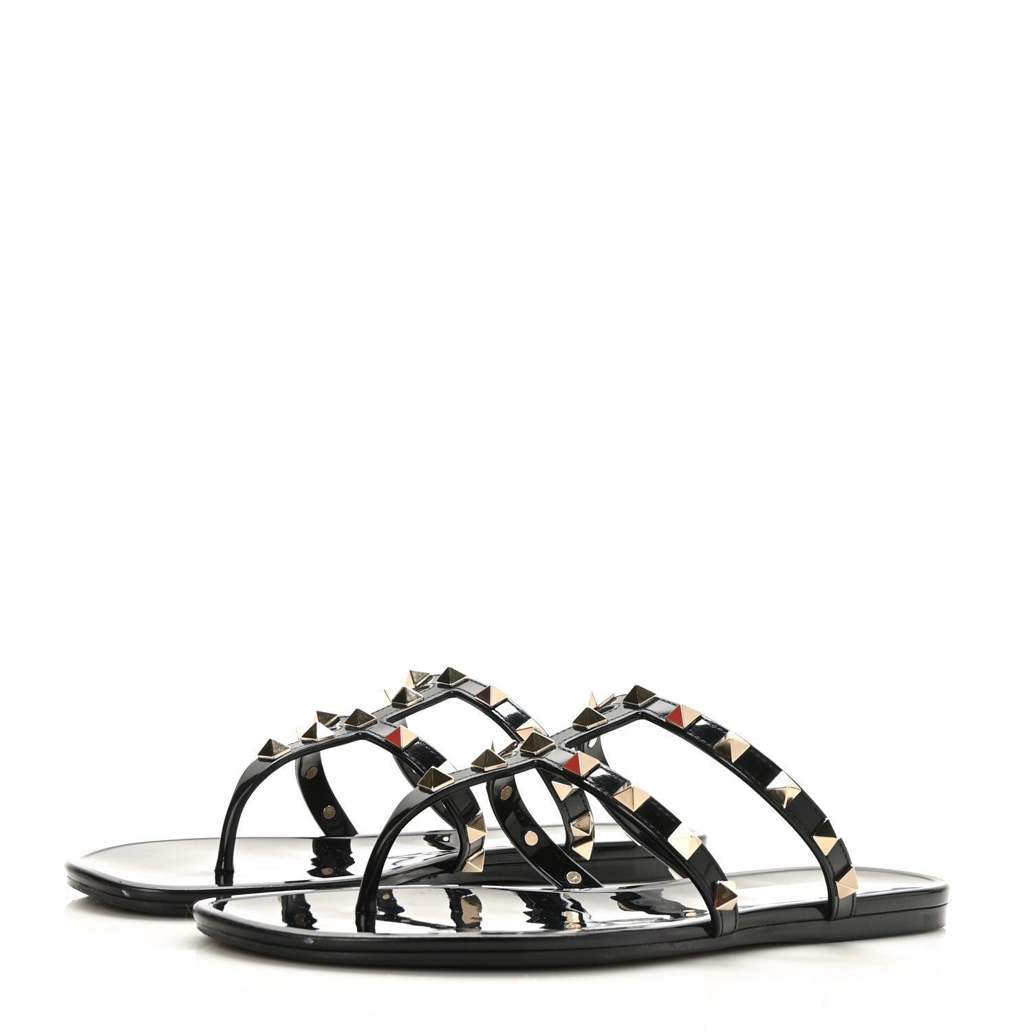 Valentino Garavani PVC Jelly Rockstud Caged Flat Thong Sandals 38 Black 3 of 7
