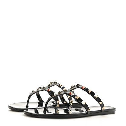 Valentino Garavani PVC Jelly Rockstud Caged Flat Thong Sandals 38 Black 3 of 7