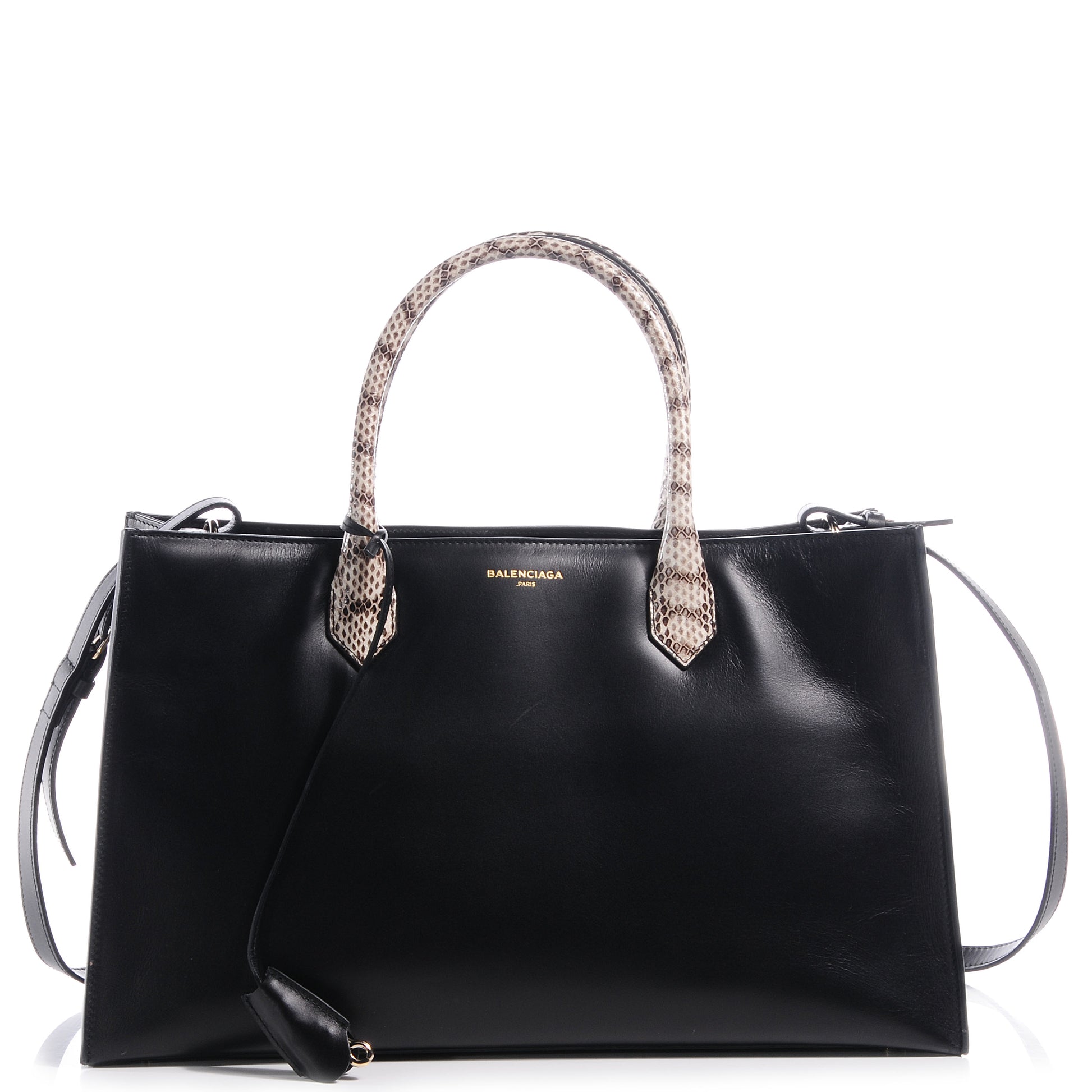 Balenciaga Calfskin Padlock Nude Work S Elaphe Snakeskin Top Handle Black 1 of 7