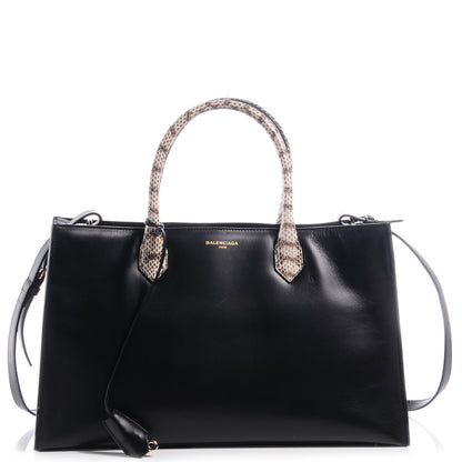 Balenciaga Calfskin Padlock Nude Work S Elaphe Snakeskin Top Handle Black 1 of 7