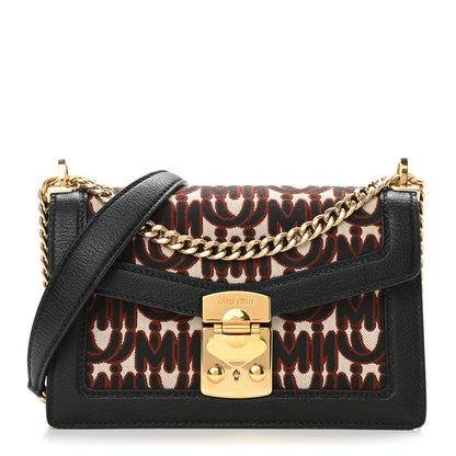 Miu Miu Jacquard Madras Confidential Logo Shoulder Bag Black 1 of 9