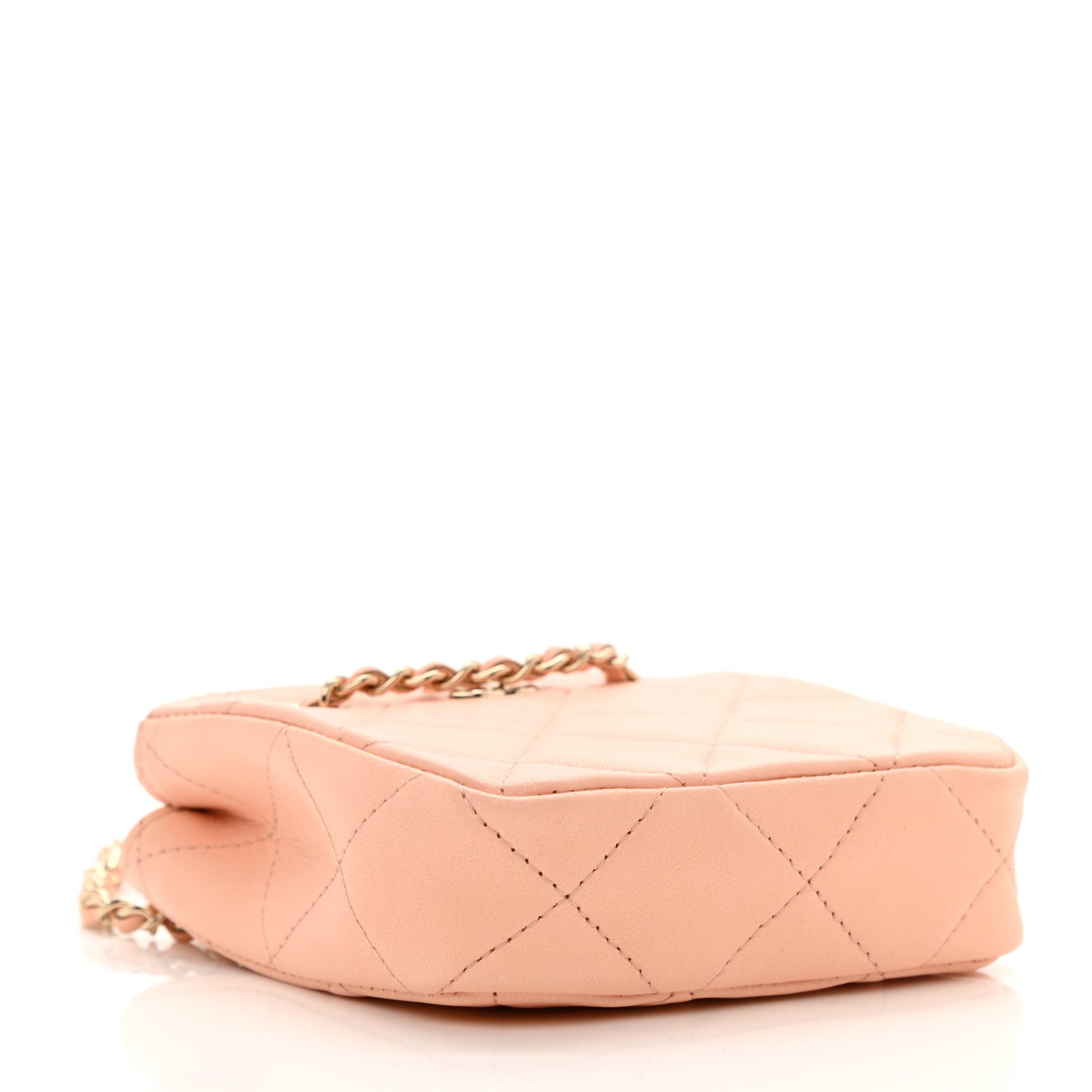 Lambskin Quilted Tiny Shopping Clutch With Chain Light Beige