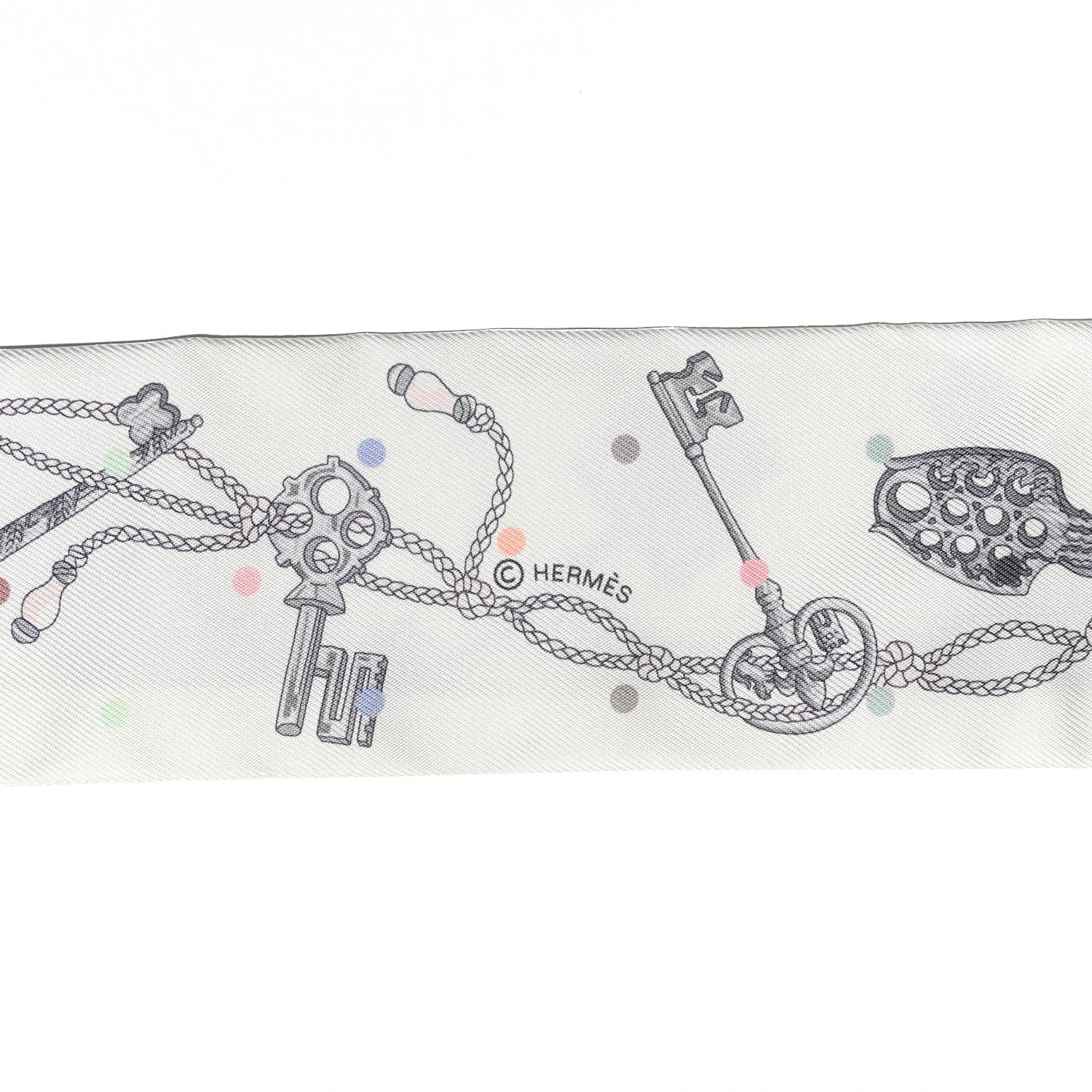 Hermes Silk Les Cles A Pois Twilly White Gris Acier 4 of 4