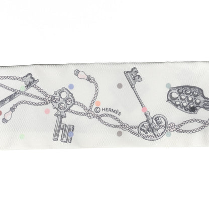 Hermes Silk Les Cles A Pois Twilly White Gris Acier 4 of 4