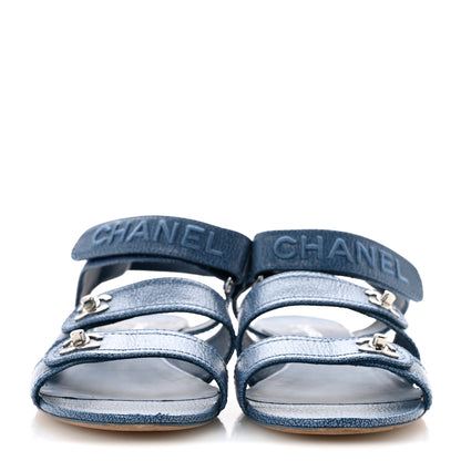 Chanel Iridescent Calfskin Logo CC Turnlock Sandals 39 Blue 3 of 10