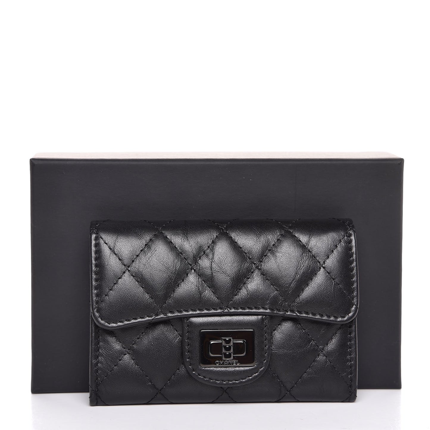 Aged Calfskin Quilted Reissue Flap Card Holder So Black