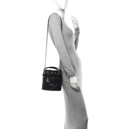 Chanel Caviar Suede Quilted Drawstring Bucket Bag Black 2 of 13
