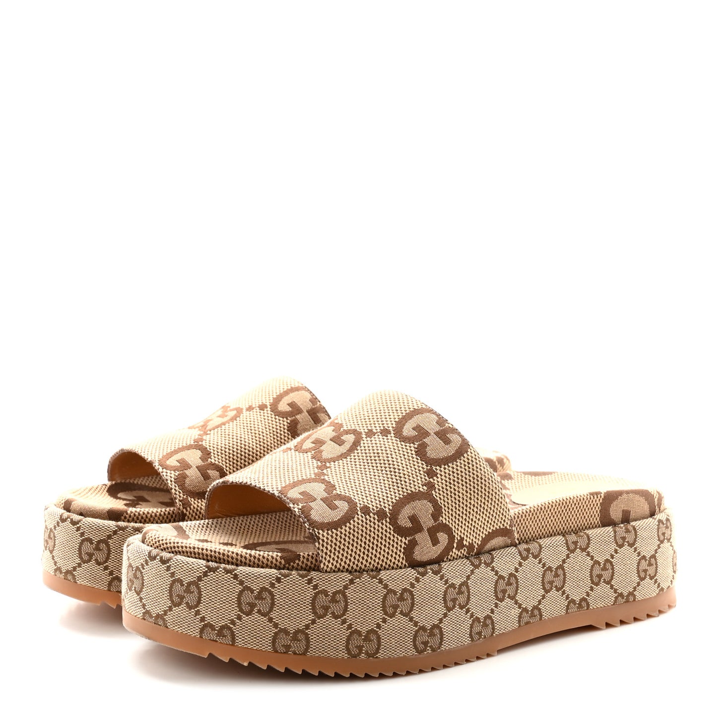 Monogram Maxi GG Angelina Platform 55mm Slide Sandals 40 Camel Ebony