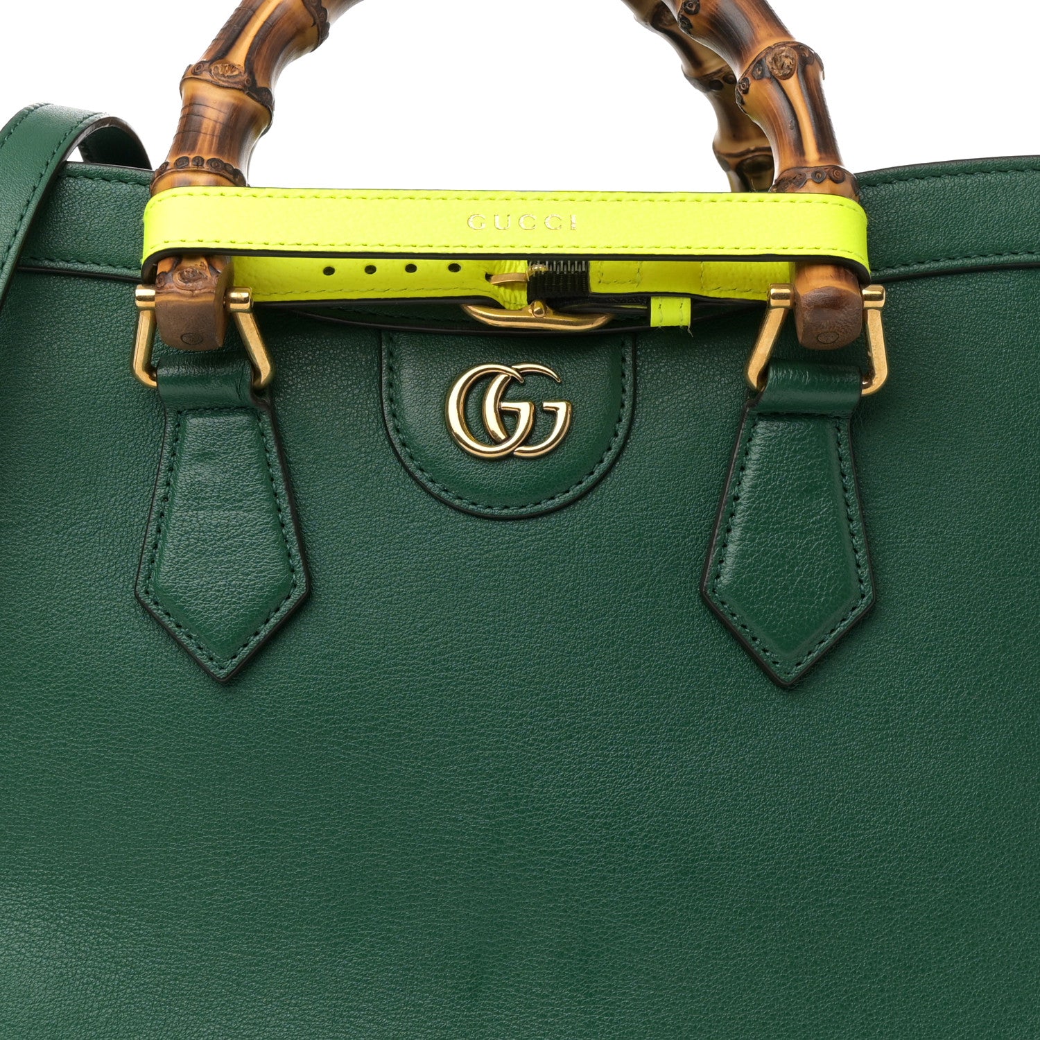 Gucci Wonka Grain Calfskin Small Diana Tote Bag Green Yellow Fluo 9 of 16