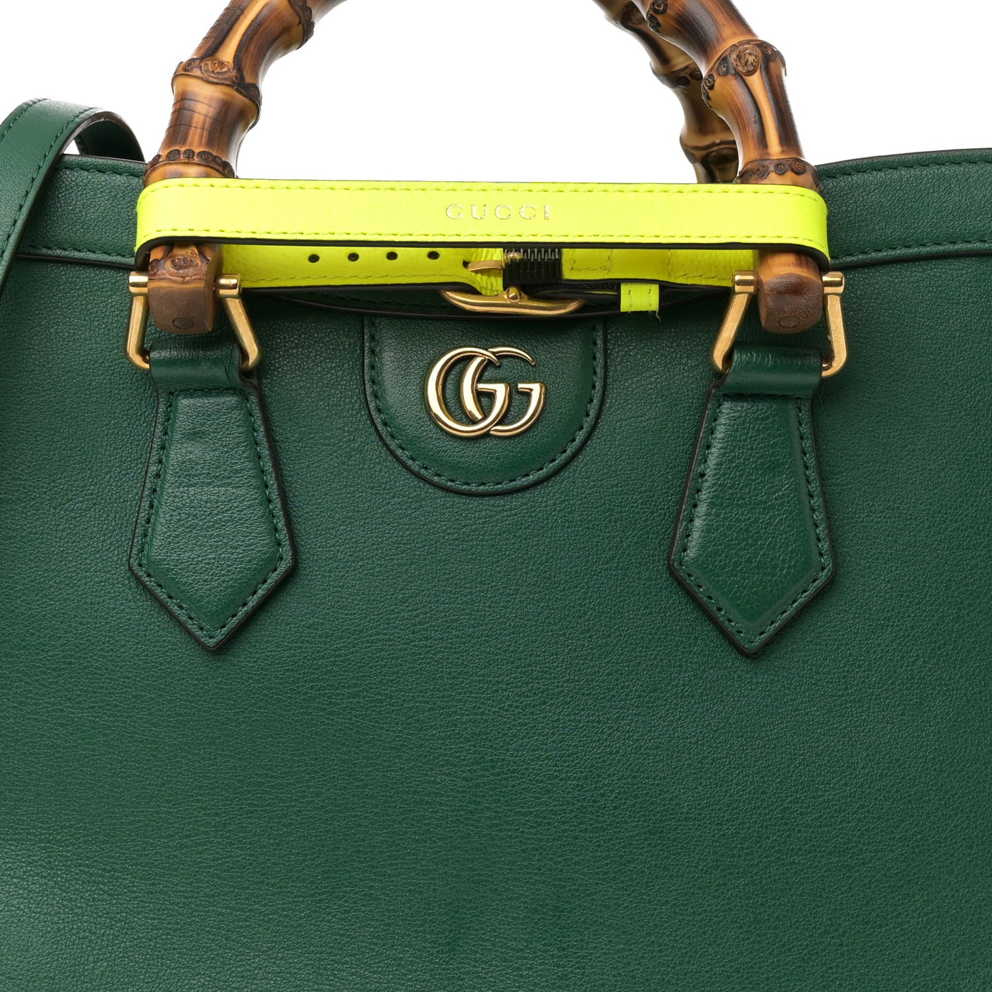 Wonka Grain Calfskin Small Diana Tote Bag Green Yellow Fluo