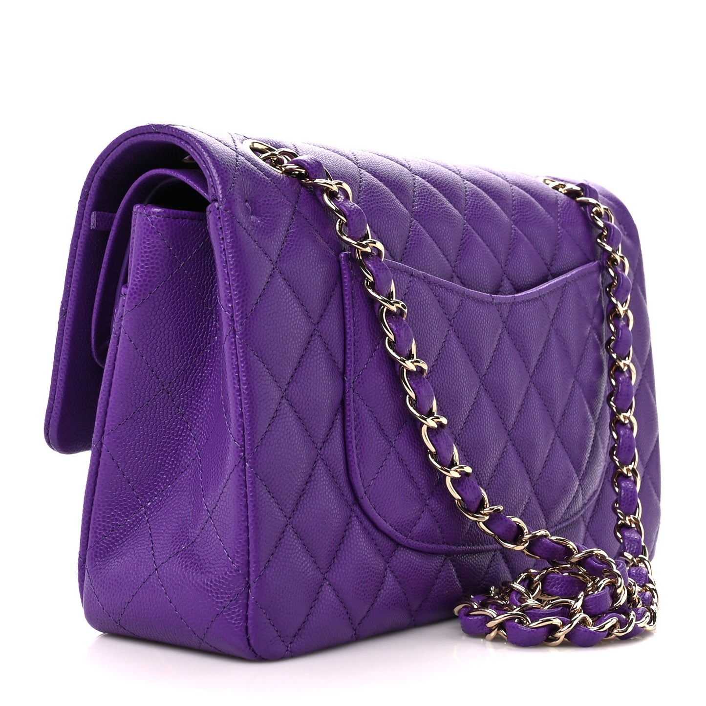 Caviar Quilted Medium Double Flap Purple