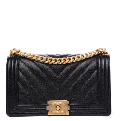 Chanel Caviar Chevron Quilted Medium Boy Flap Black 1 of 9