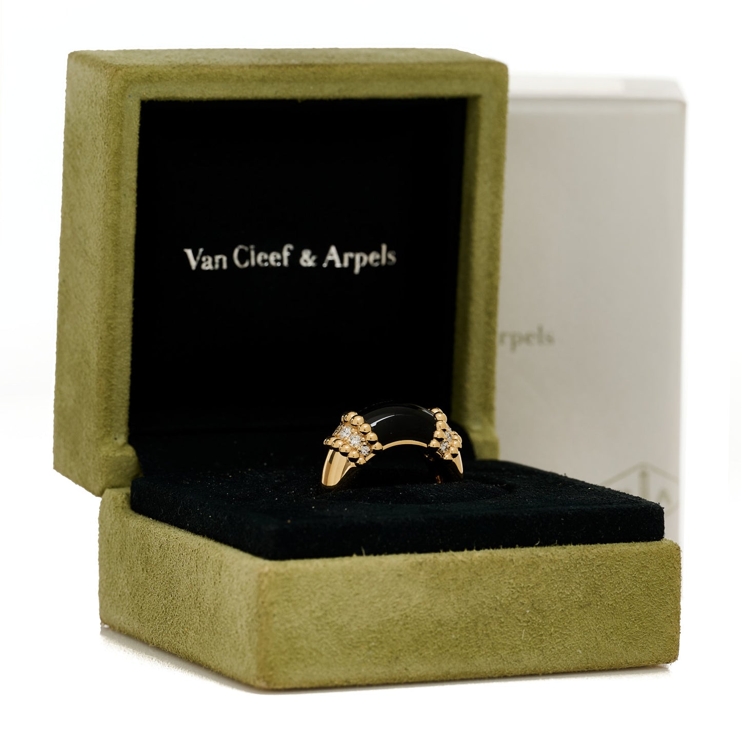 18K Yellow Gold Diamond Black Onyx Perlee Couleurs Ring 53 6.5
