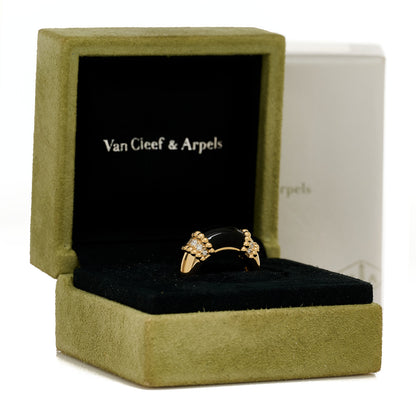 Van Cleef & Arpels 18K Yellow Gold Diamond Black Onyx Perlee Couleurs Ring 53 6.5 6 of 6