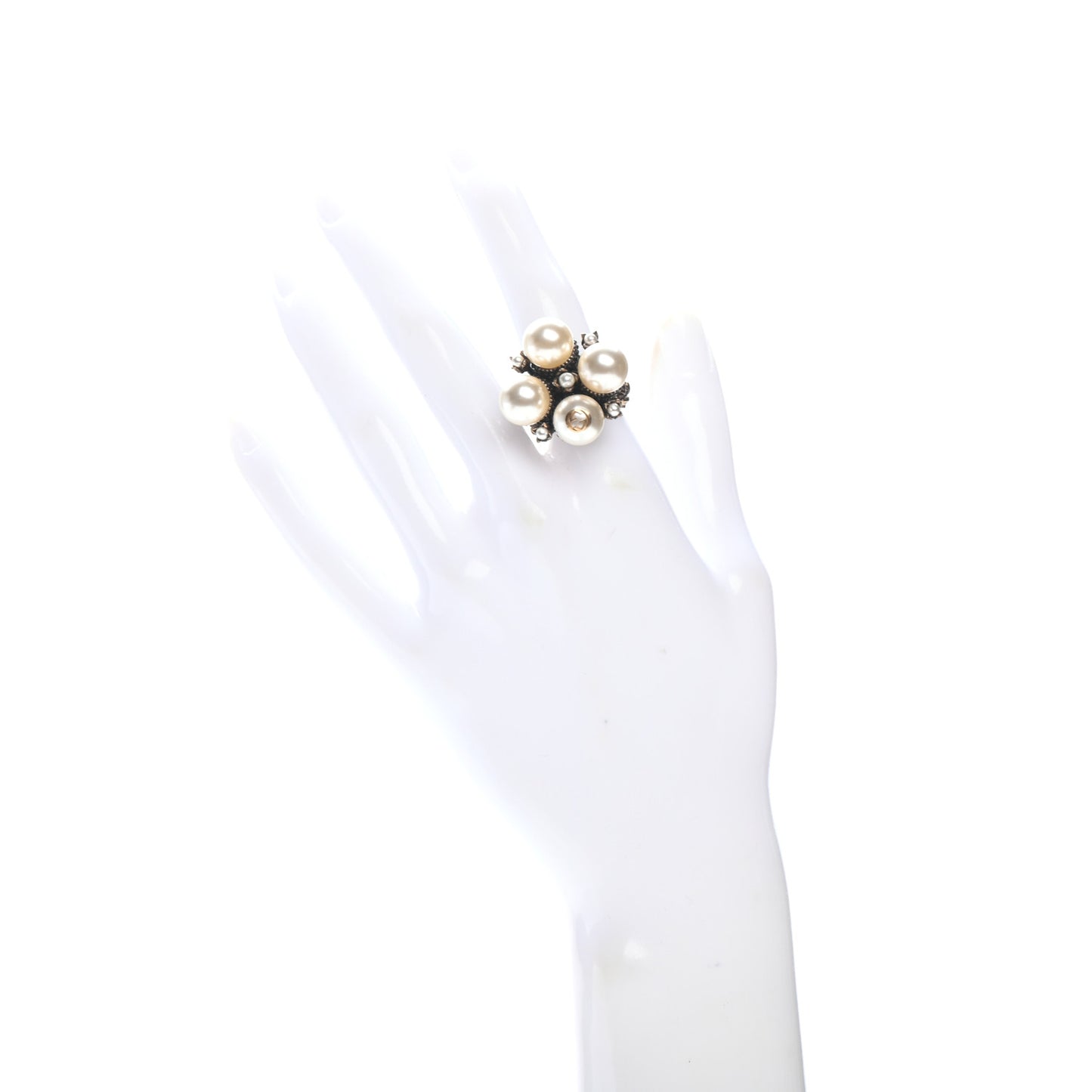 Metal Pearl Ring 5 Aged Gold