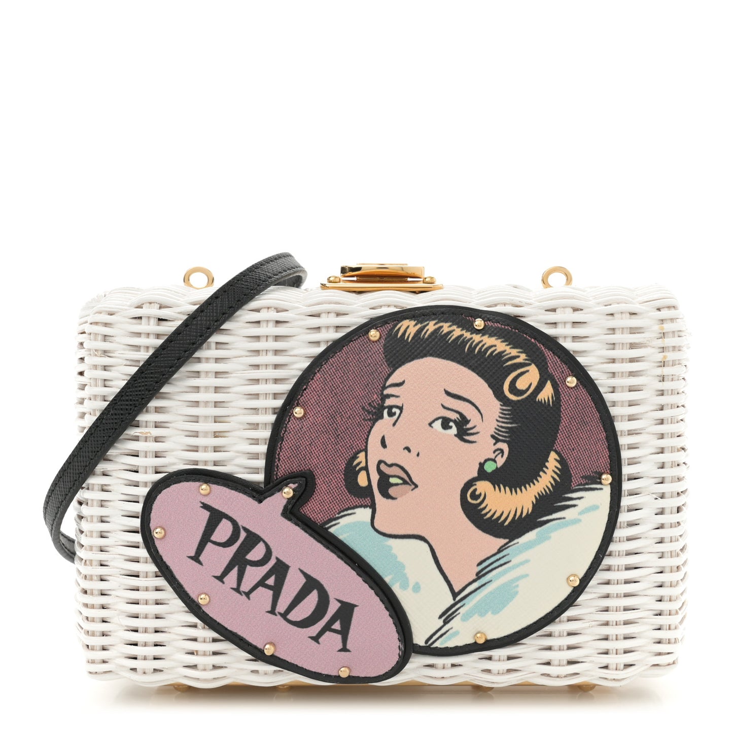 Wicker Saffiano Midollino Patch Comics Crossbody Clutch White