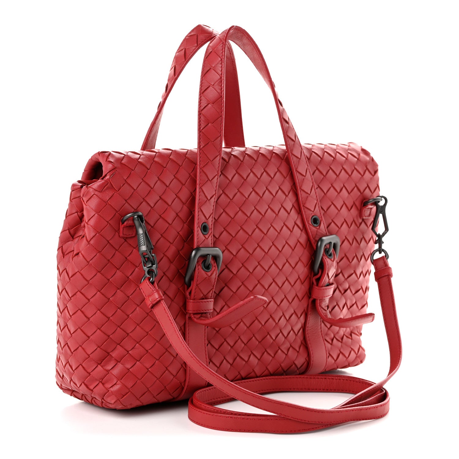 Bottega Veneta Nappa Intrecciato Flap Satchel Red 3 of 10