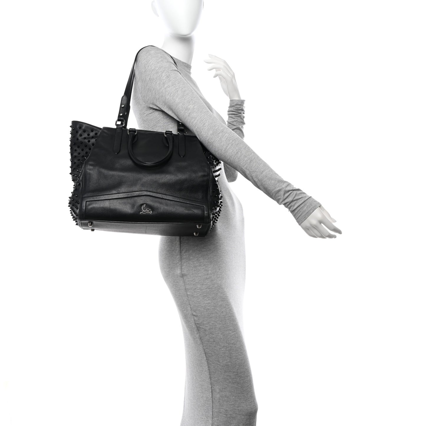 CHRISTIAN LOUBOUTIN Calfskin Justine Spikes Tote Black