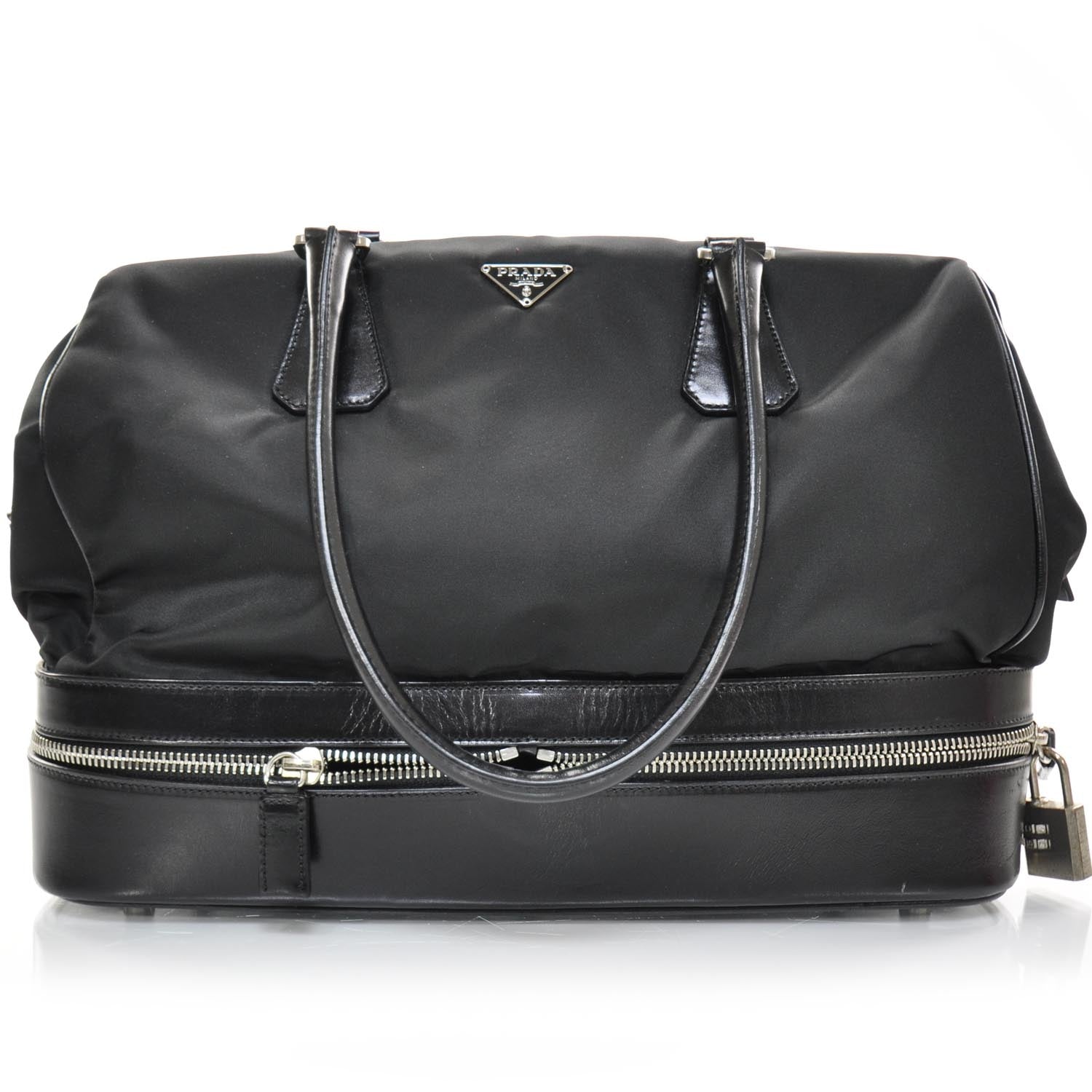 Prada Tessuto Nylon Leather Travel Tote Nero Black 1 of 10