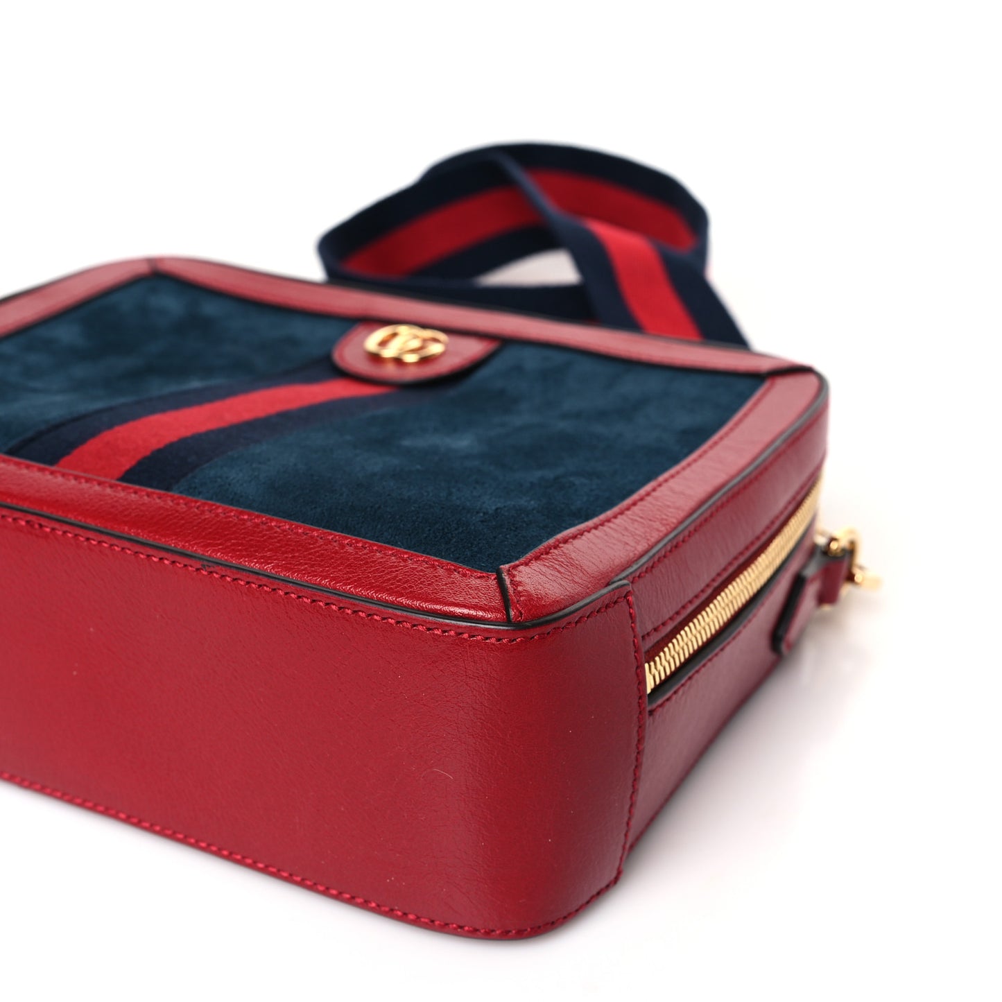 Suede Calfskin Web Small Ophidia Top Handle Shoulder Bag New Blue Romantic Cherry