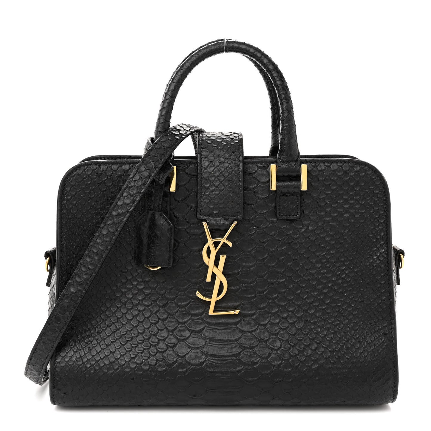 Python Calfskin Embossed Monogram Baby Cabas Black