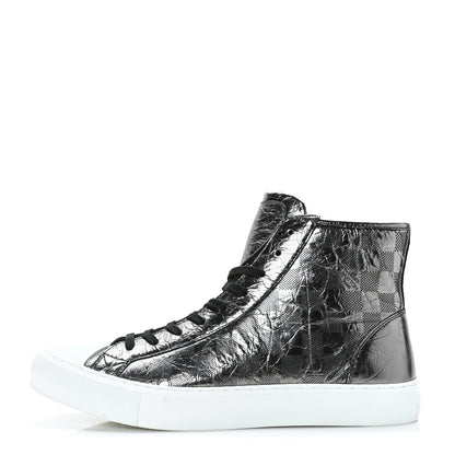Louis Vuitton Metallic Patent Calfskin Embossed Damier Mens High Top Sneakers 7 Grey 1 of 8