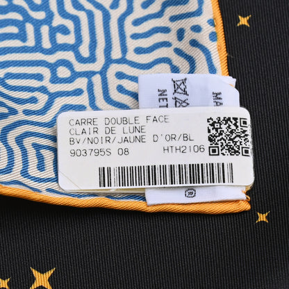 Hermes Silk Clair De Lune Double Face Scarf 90 Black Jaune D'Or Bleu 6 of 6
