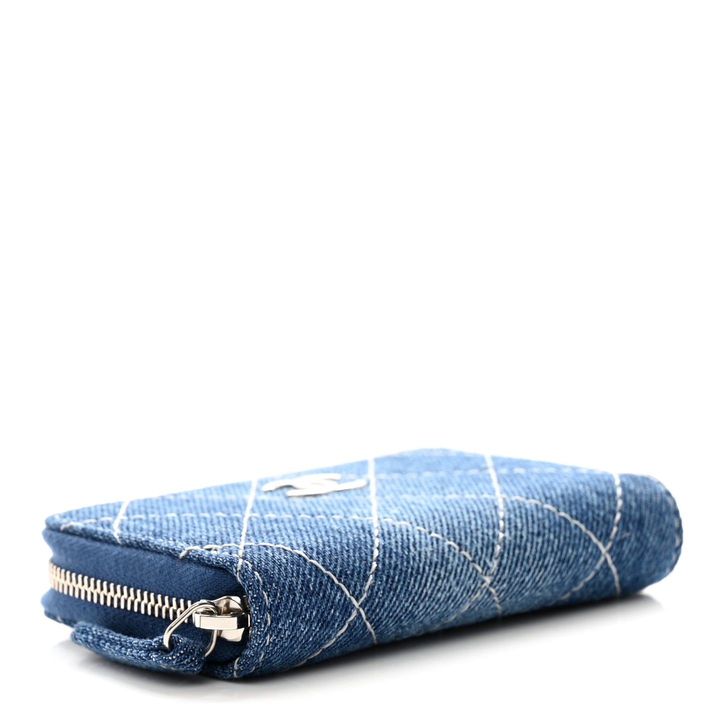 Denim Quilted Zip Coin Purse Blue