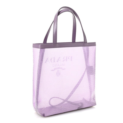 Prada Sequin Mesh Small Tote Bag Lilium 4 of 11