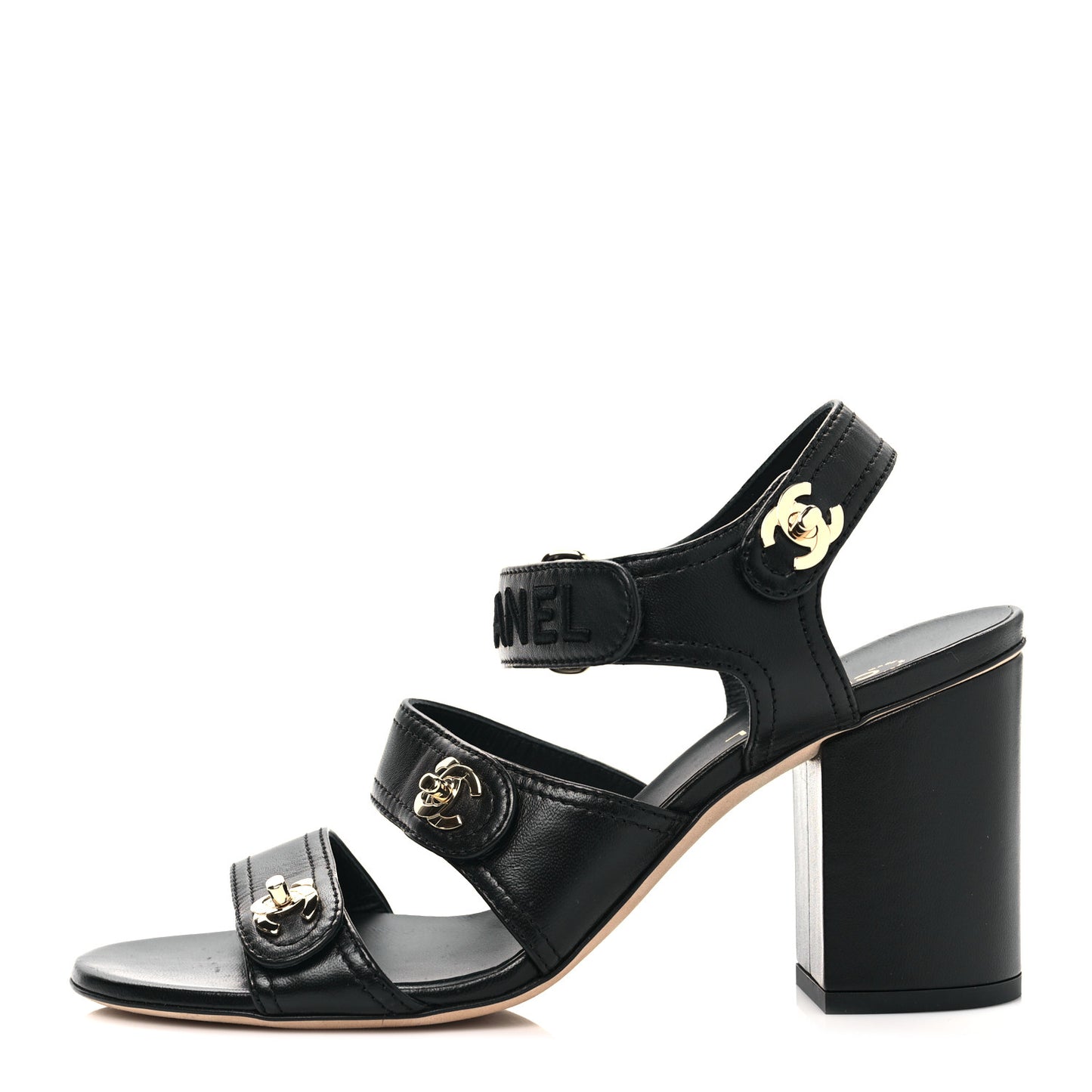 Goatskin CC Turnlock Sandals 39 Black