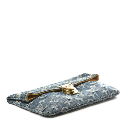 Louis Vuitton Monogram Denim Pochette Plat Clutch Blue 4 of 11