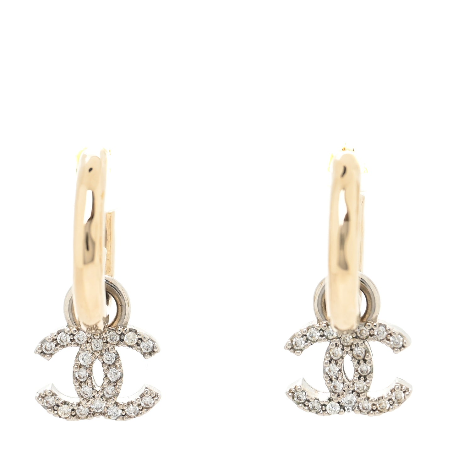 Metal Crystal CC Hoop Drop Earrings Gold