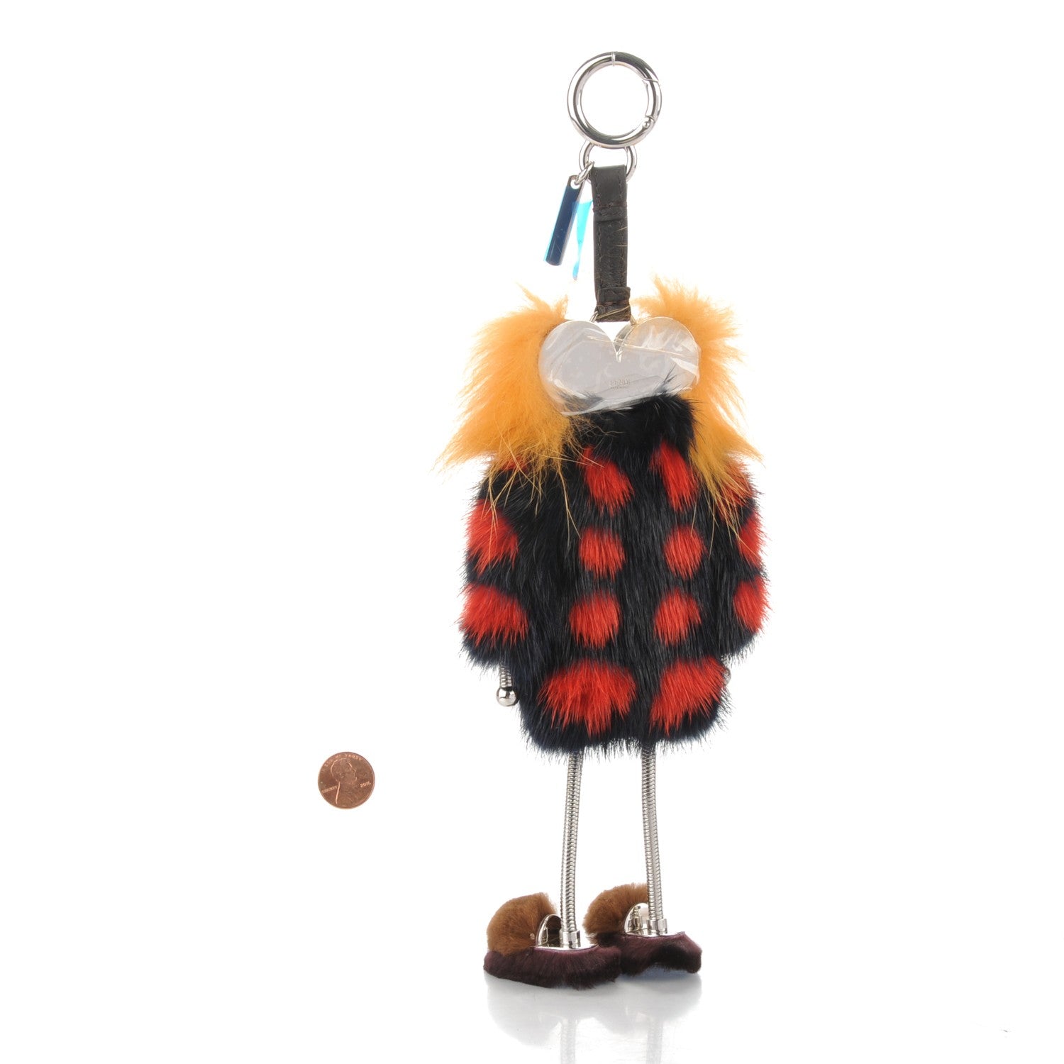 Fendi Calfskin Mink Fox Fur Witches Bag Charm Navy Pink 2 of 5