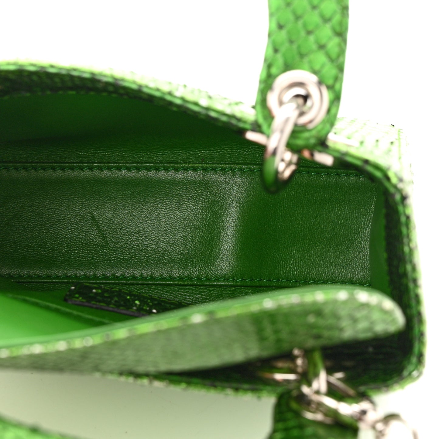 Metallic Snakeskin Mini Lady Dior Green