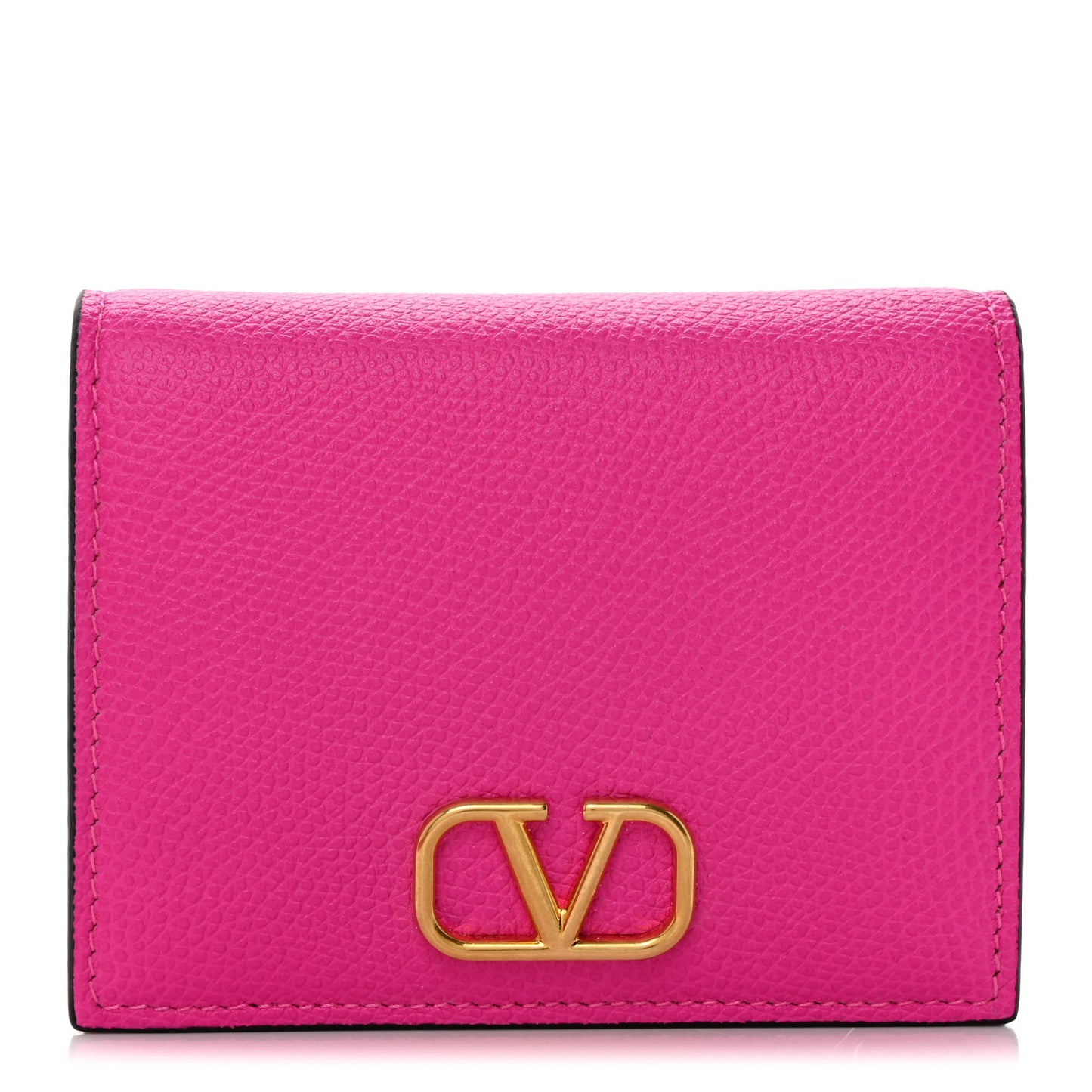 Grainy Calfskin Compact Vlogo Wallet Pink PP