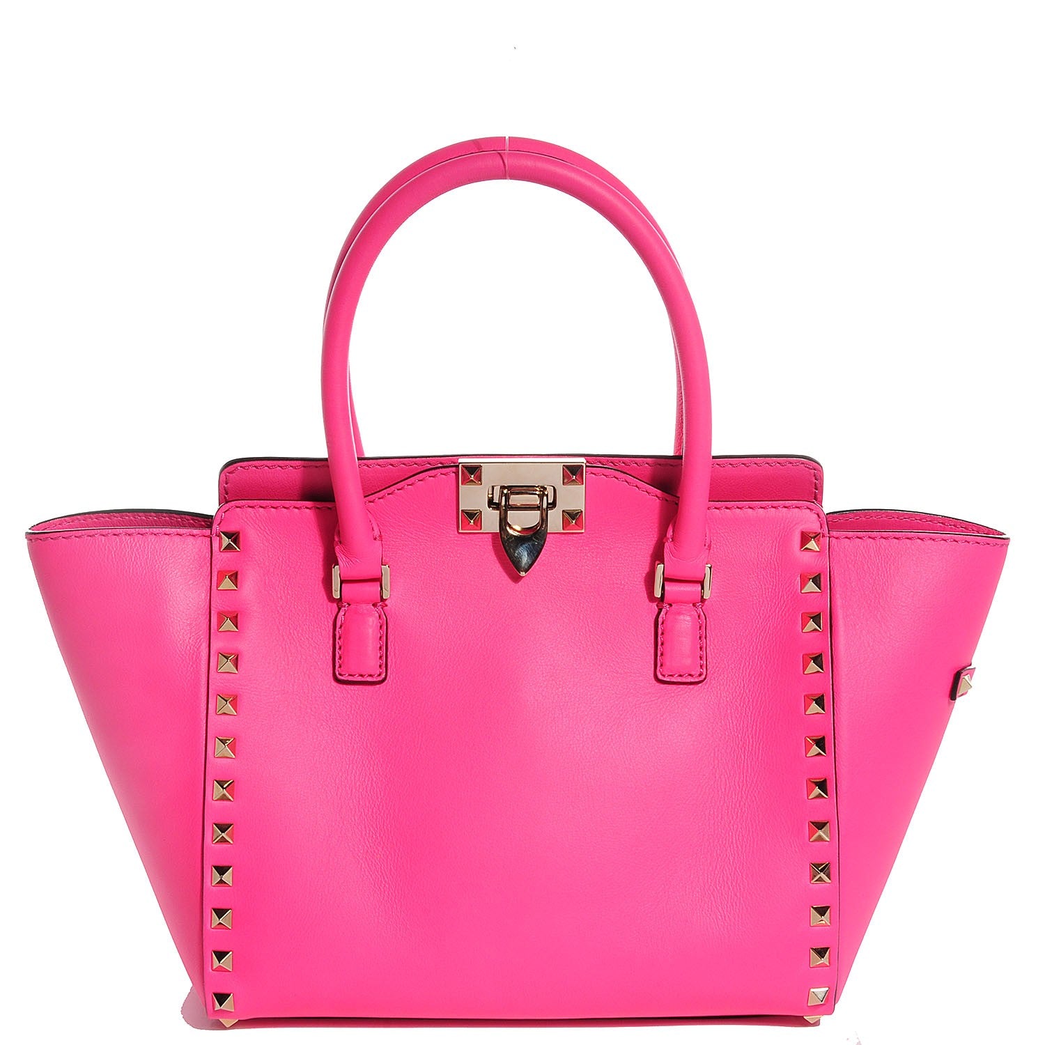 Valentino Garavani Vitello Small Rockstud Double Handle Tote Fuxia Fluo 1 of 7