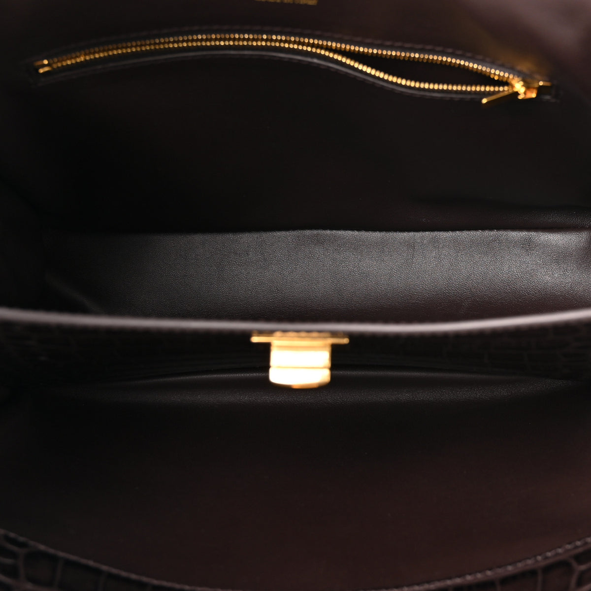 Balenciaga Shiny Calfskin Crocodile Embossed Small Rodeo Top Handle Handbag Espresso 4 of 9