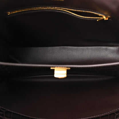Balenciaga Shiny Calfskin Crocodile Embossed Small Rodeo Top Handle Handbag Espresso 4 of 9