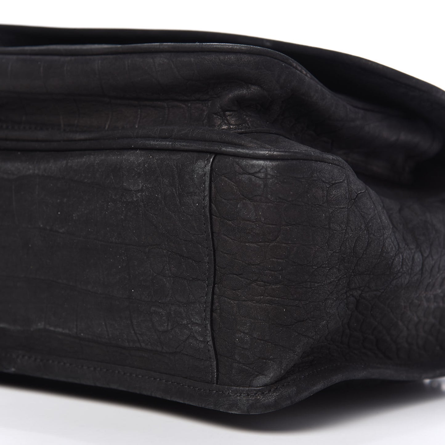 Nubuck Crocodile Embossed Monogram Medium Niki Chain Satchel Black