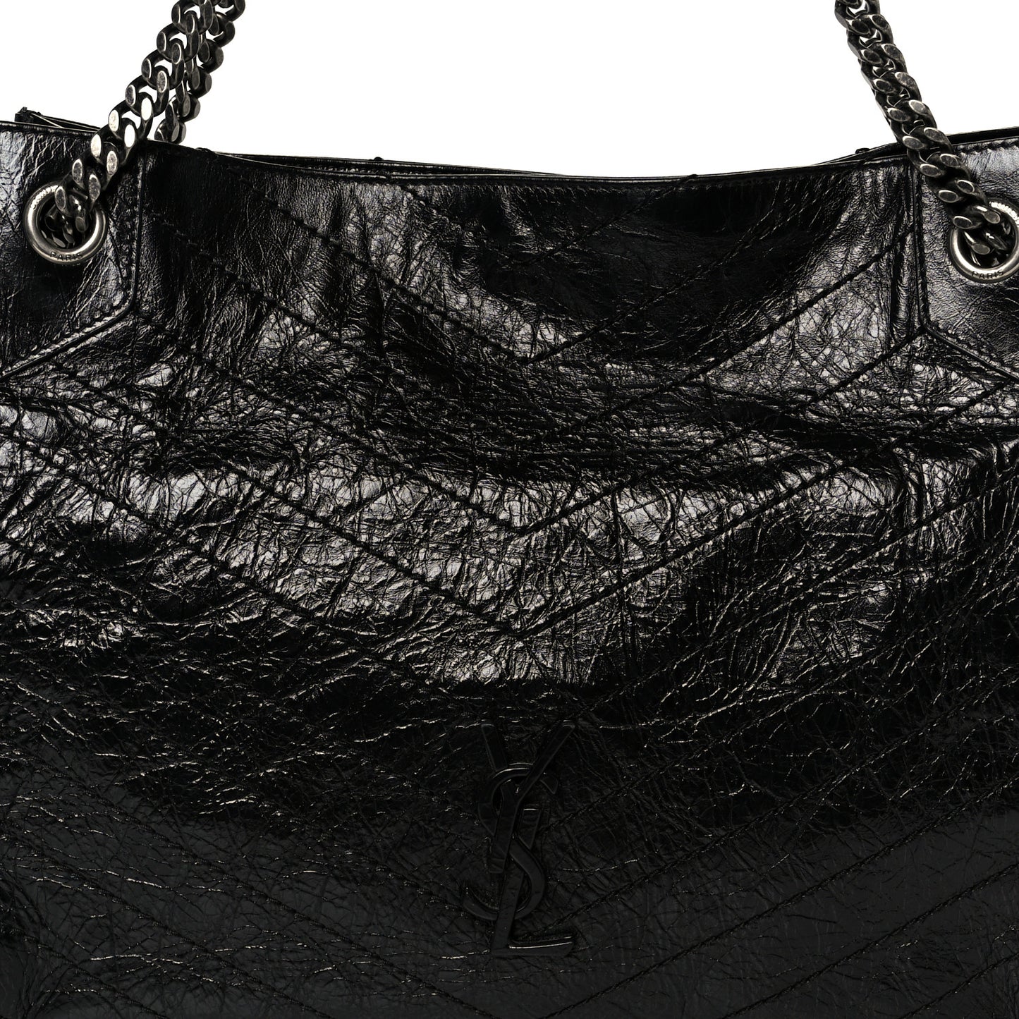 Crinkled Calfskin Matelasse Monogram Medium Niki Shopper Tote Black