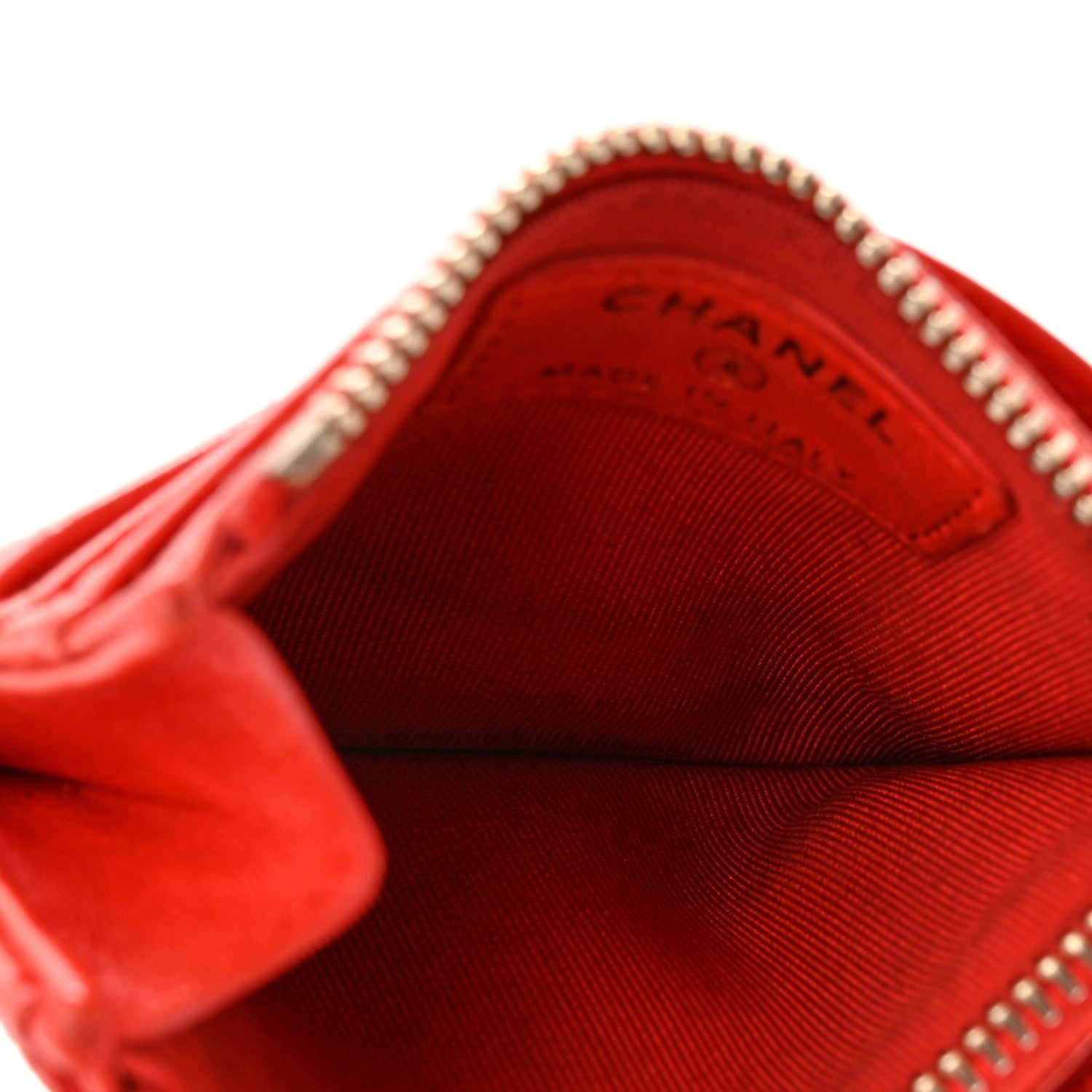 Chanel Lambskin Quilted Zip Card Holder Red 5 of 10