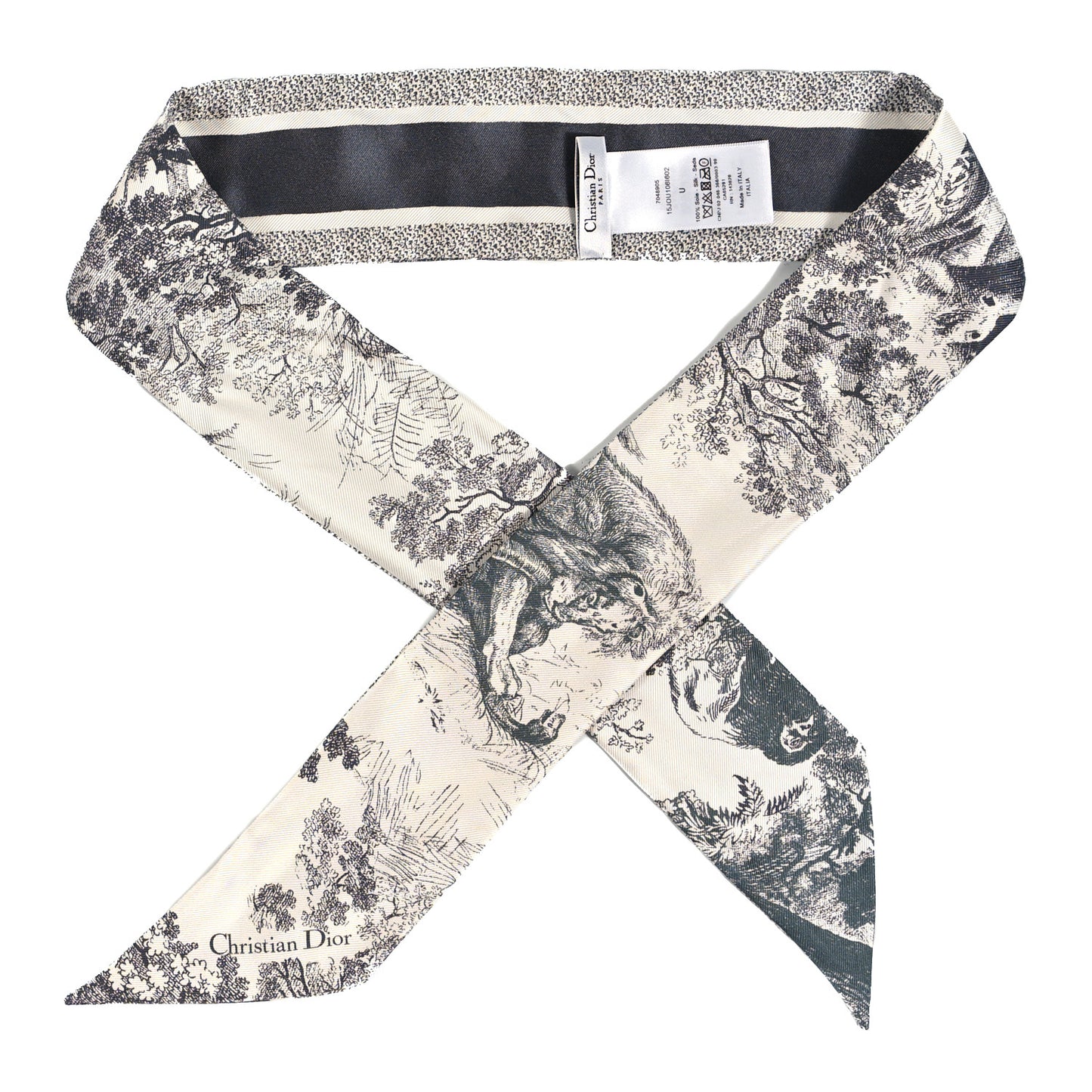 Silk Toile De Jouy Reverse Capri Mitzah Scarf Grey White