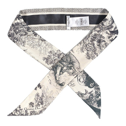 Christian Dior Silk Toile De Jouy Reverse Capri Mitzah Scarf Grey White 1 of 3