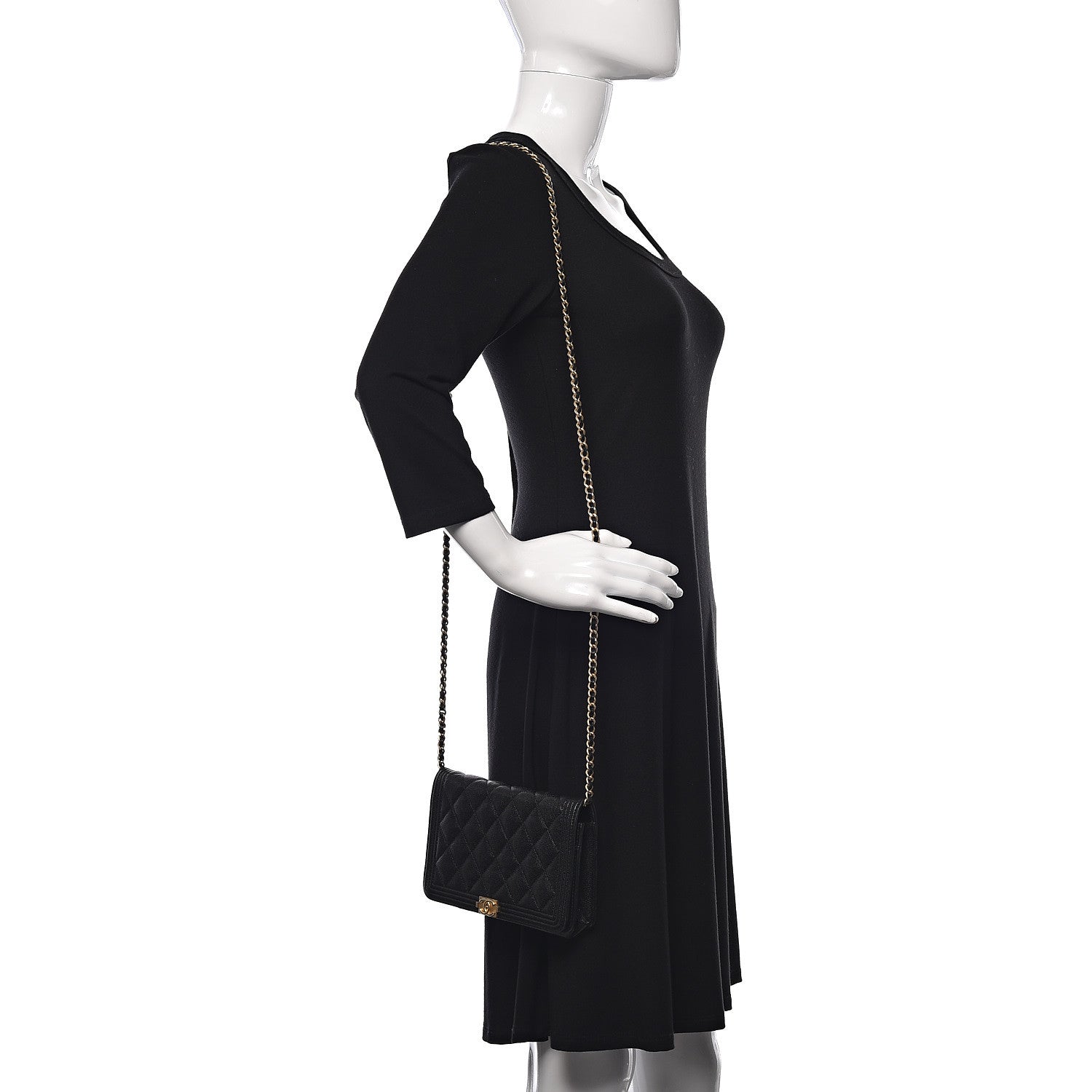 Chanel Caviar Quilted Boy Wallet On Chain WOC Black 2 of 21