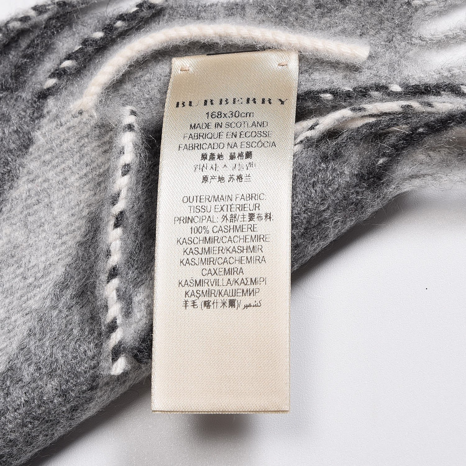 Burberry Cashmere Giant Check Fringe Scarf Pale Grey 5 of 5