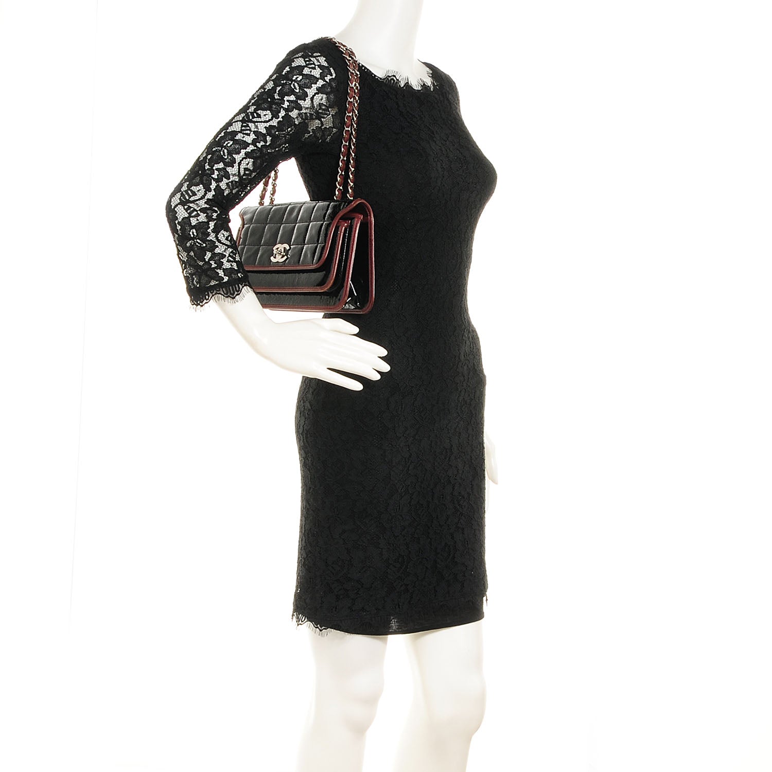 Chanel Patent Lambskin Medium Chocolate Bar Flap Black Bordeaux 2 of 8