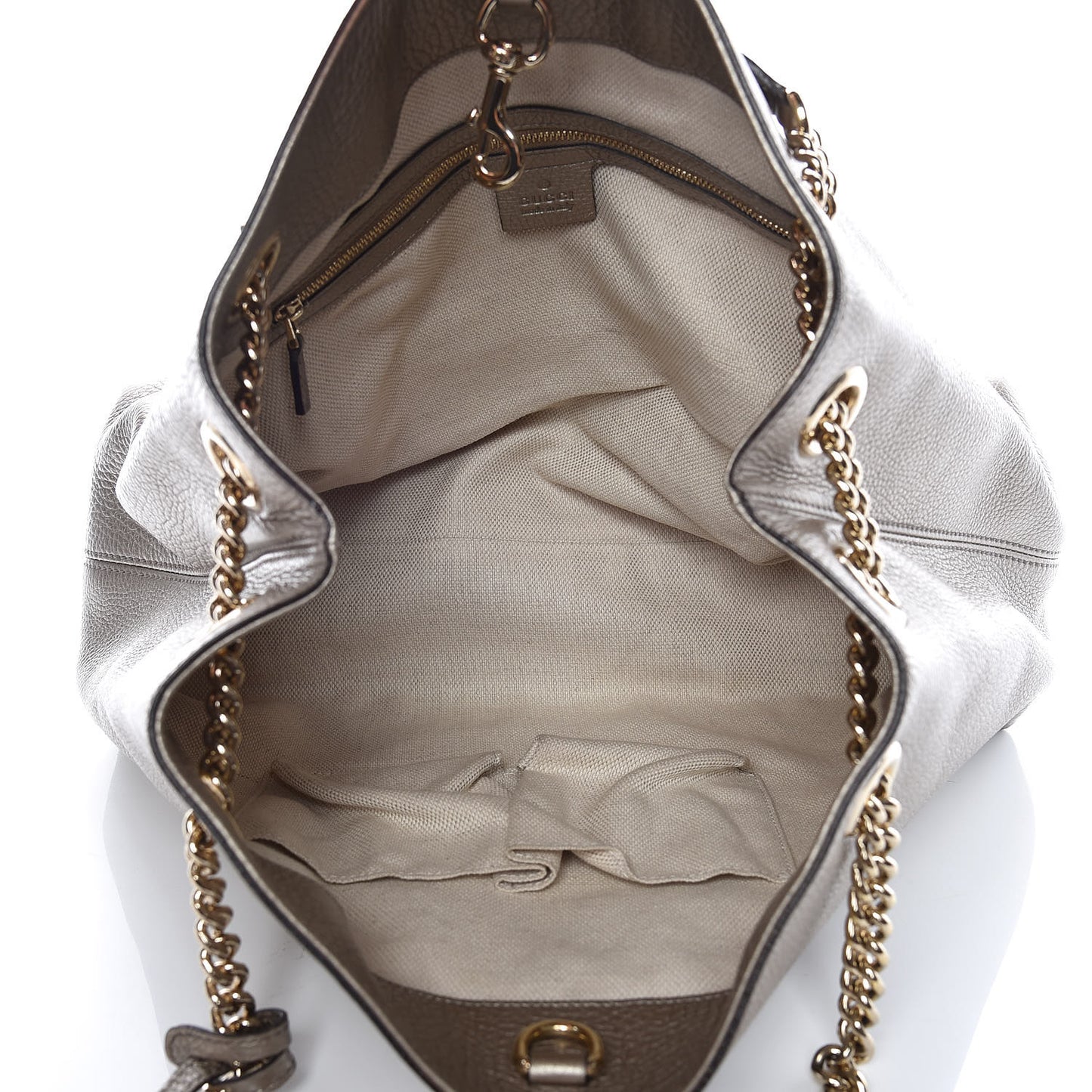 Metallic Pebbled Calfskin Medium Soho Chain Shoulder Bag Golden Beige